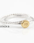 Solid 14k Gold Rustic Pebble Ring, Silver Band Gold Initial Ring - Melt'm Jewelry