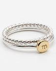 Solid 14k Gold Rustic Pebble Ring, Silver Band Gold Initial Ring - Melt'm Jewelry
