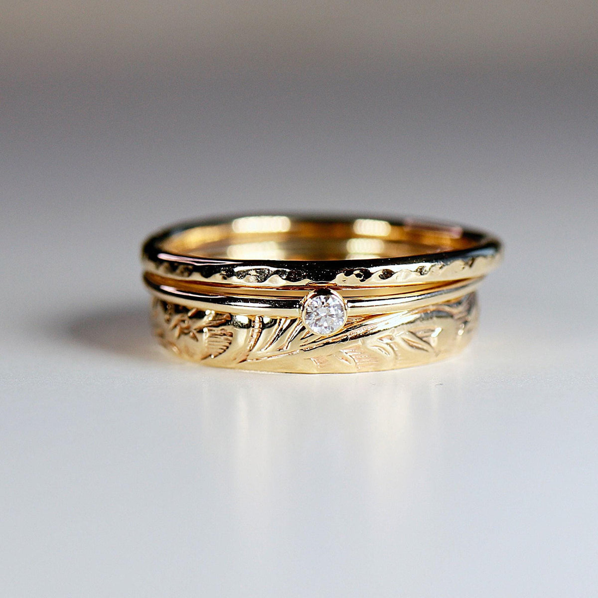 Set of 3 Gold Hammered Band Rings -Stacking Ring Set - Melt'm Jewelry