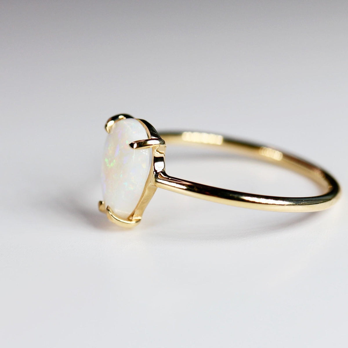 Pear Cut Australian Opal Engagement Ring 14k Solid Gold - Melt'm Jewelry