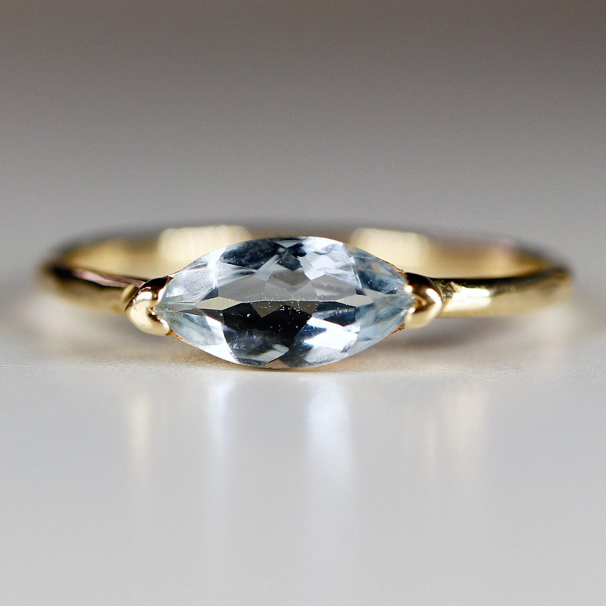 Marquise Aquamarine Ring, 14k Gold Aquamarine Engagement Ring - Melt'm Jewelry