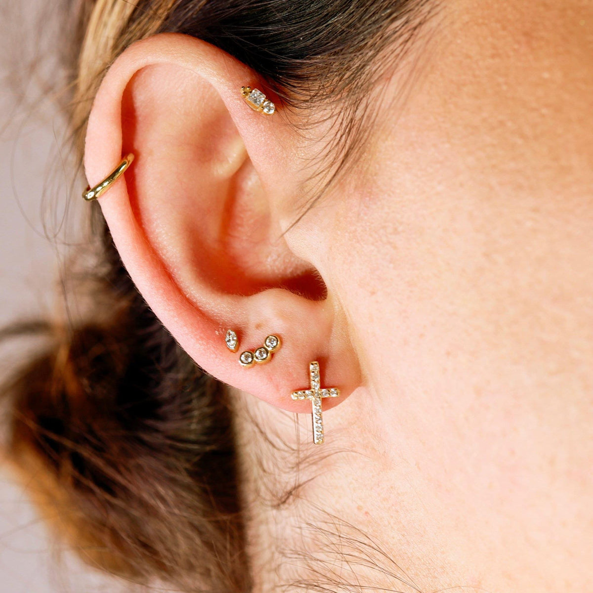 Marquise Diamond Labret Earrings 14k Solid Gold - Melt'm Jewelry