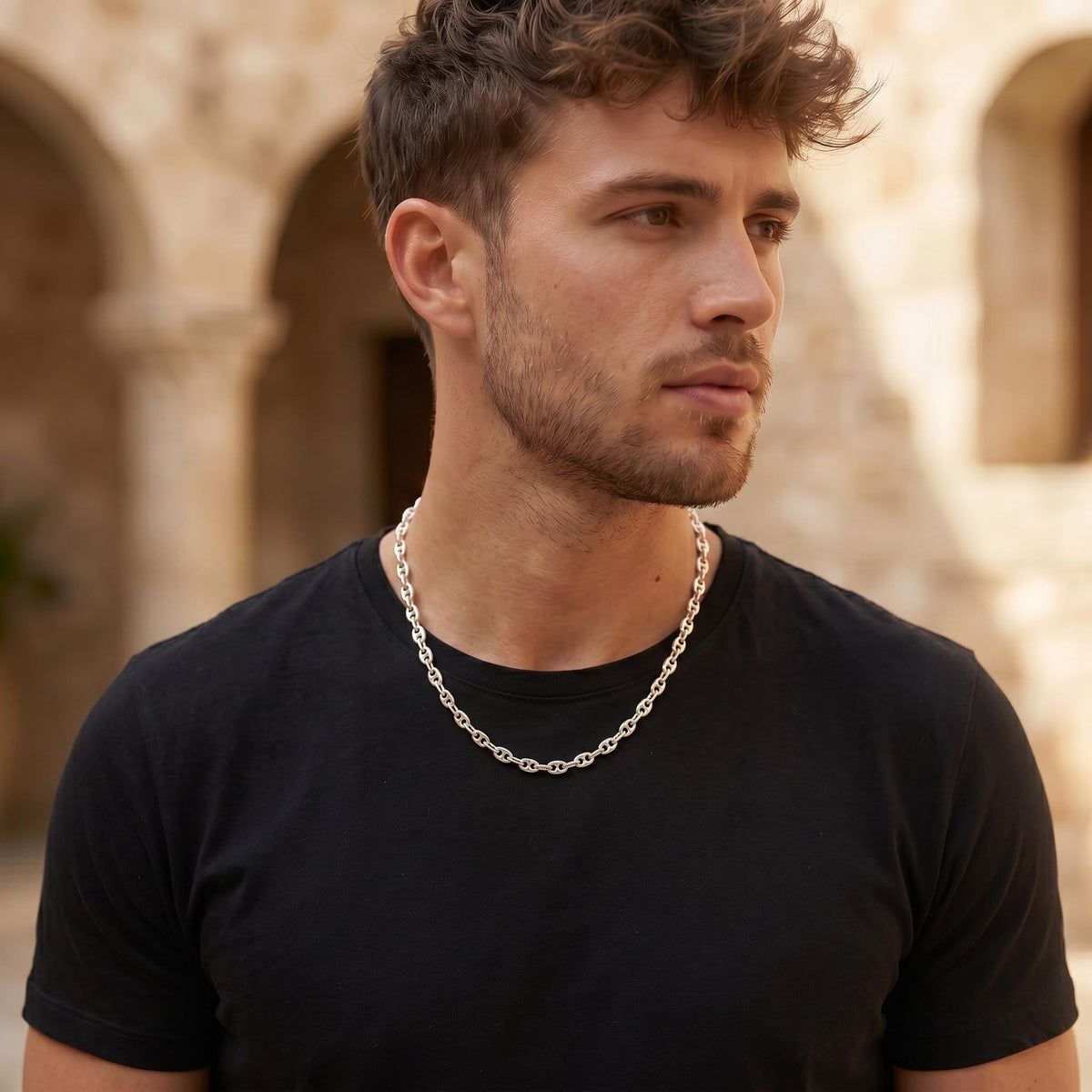 Sterling Silver Puffy Mariner Chain Necklace | Unisex Anchor Link, Modern Everyday Style - Melt'm Jewelry