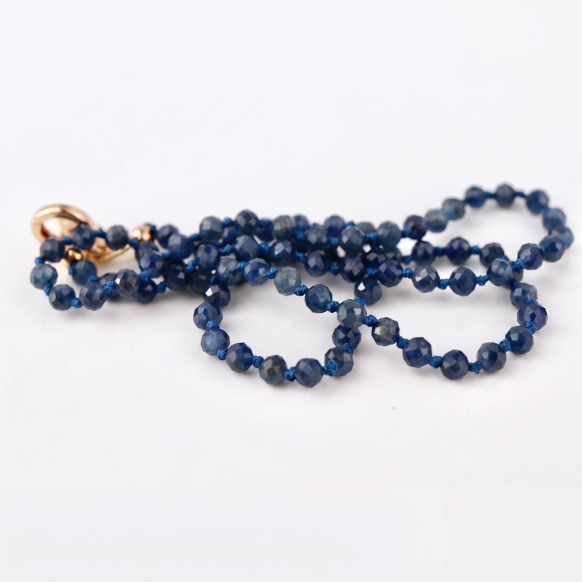Natural Sapphire Necklace, Hand Knotted Gemstone Necklace, 4mm Blue Sapphire Beaded Necklace, Gold Filled Charm Holder, September Birthstone - Melt'm Jewelry