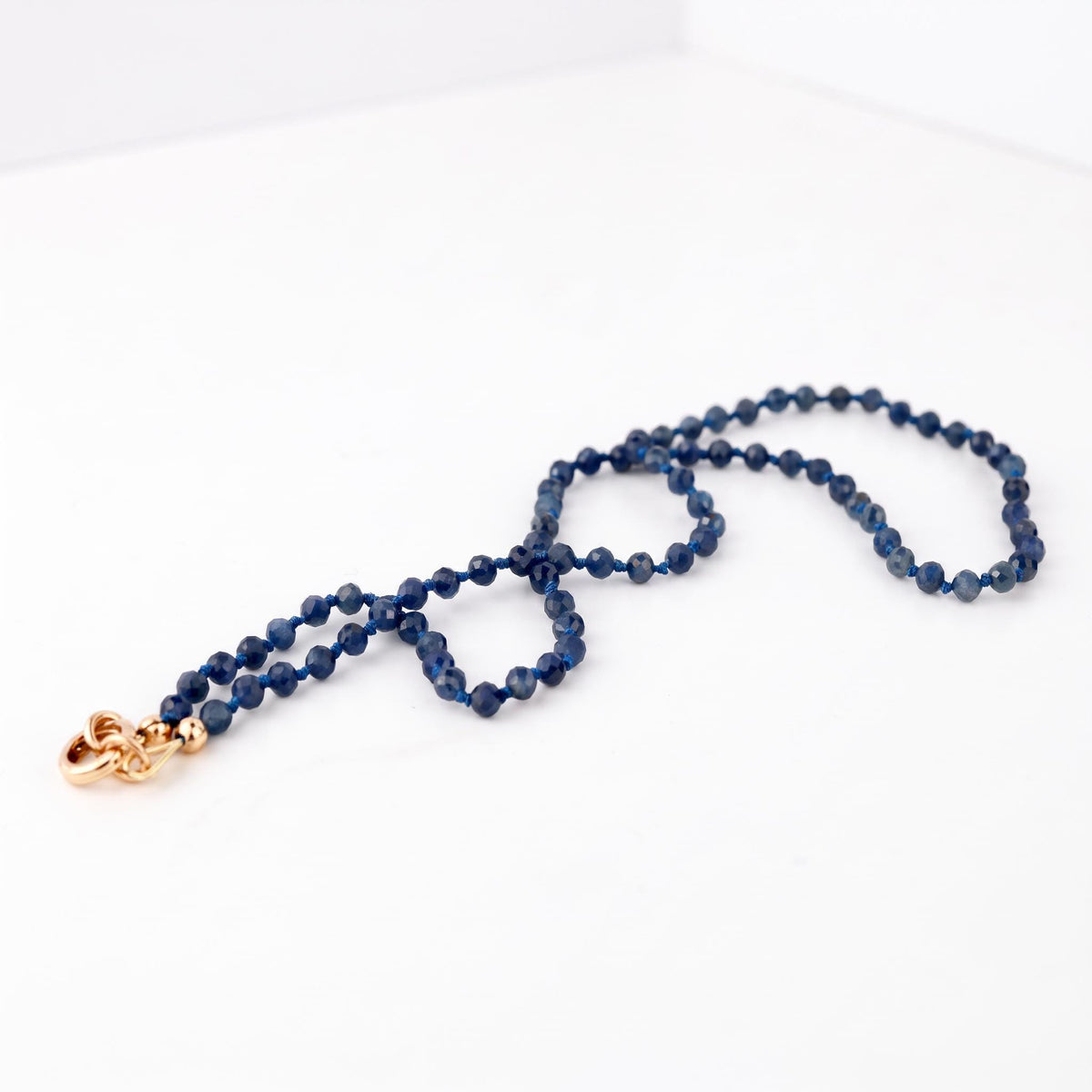 Natural Sapphire Necklace, Hand Knotted Gemstone Necklace, 4mm Blue Sapphire Beaded Necklace, Gold Filled Charm Holder, September Birthstone - Melt'm Jewelry