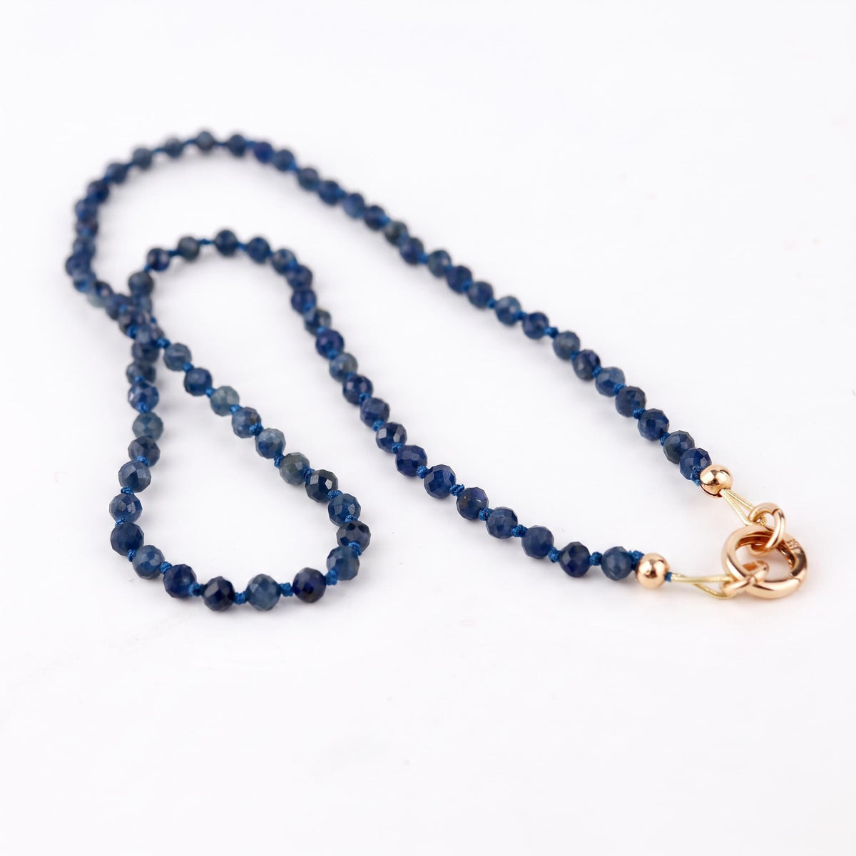 Natural Sapphire Necklace, Hand Knotted Gemstone Necklace, 4mm Blue Sapphire Beaded Necklace, Gold Filled Charm Holder, September Birthstone - Melt'm Jewelry
