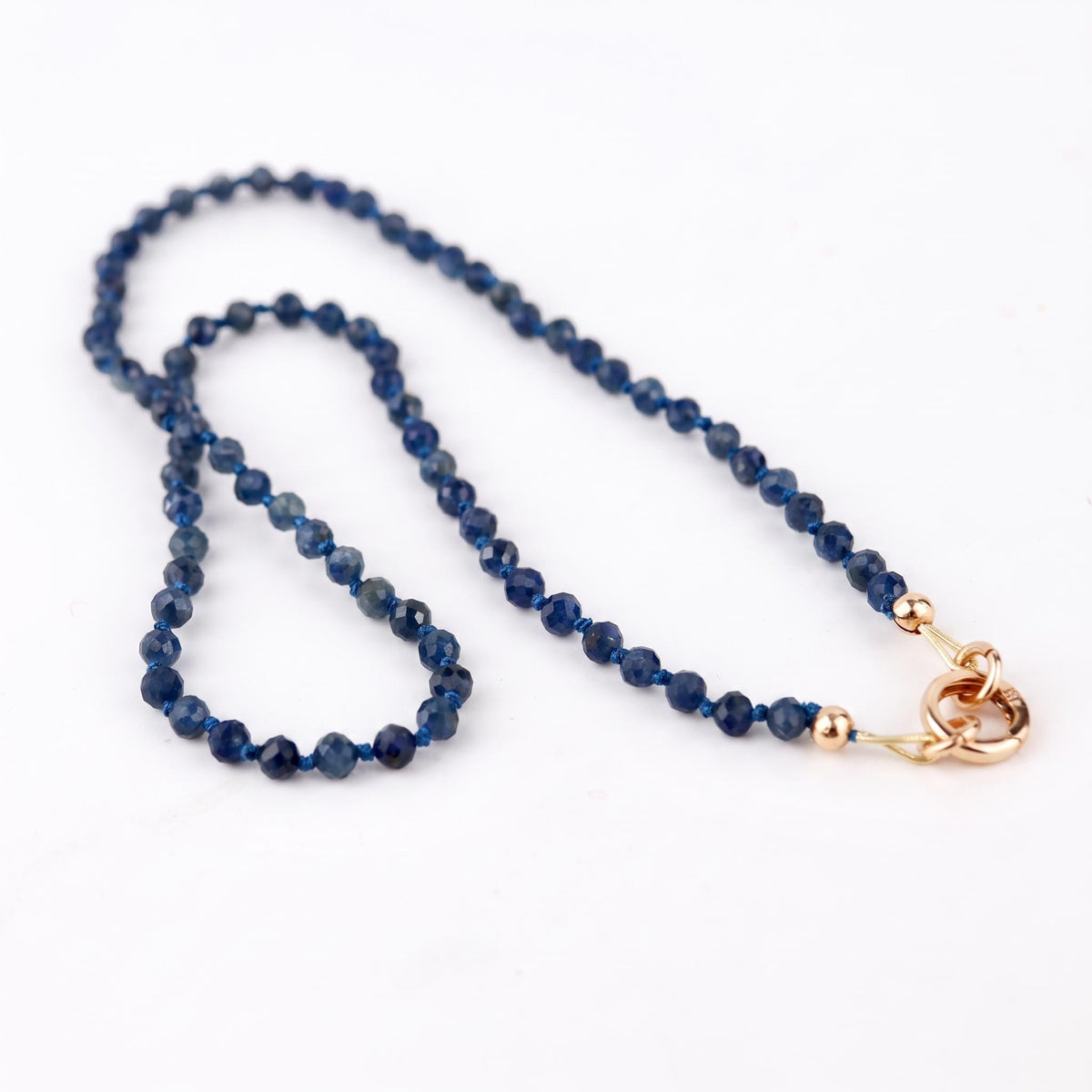 Natural Sapphire Necklace, Hand Knotted Gemstone Necklace, 4mm Blue Sapphire Beaded Necklace, Gold Filled Charm Holder, September Birthstone - Melt'm Jewelry