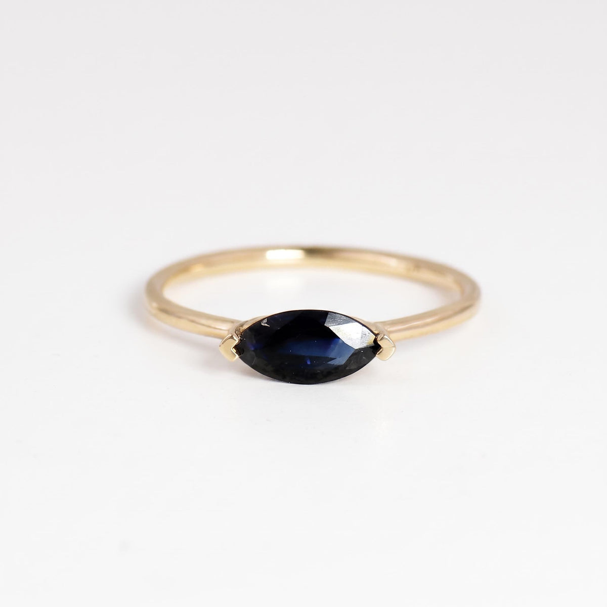 Natural Blue Sapphire Ring, 14K Solid Gold Marquise Sapphire Ring, East West Ring, September Birthstone, Minimalist Gold Ring - Melt'm Jewelry