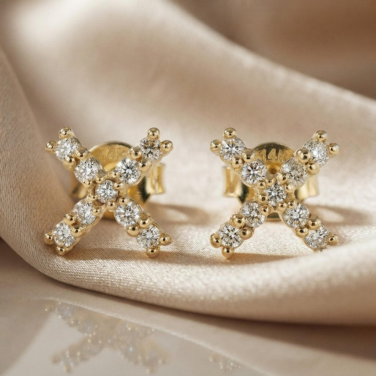 Diamond X Stud Earrings in 14k Yellow Gold - Melt'm Jewelry