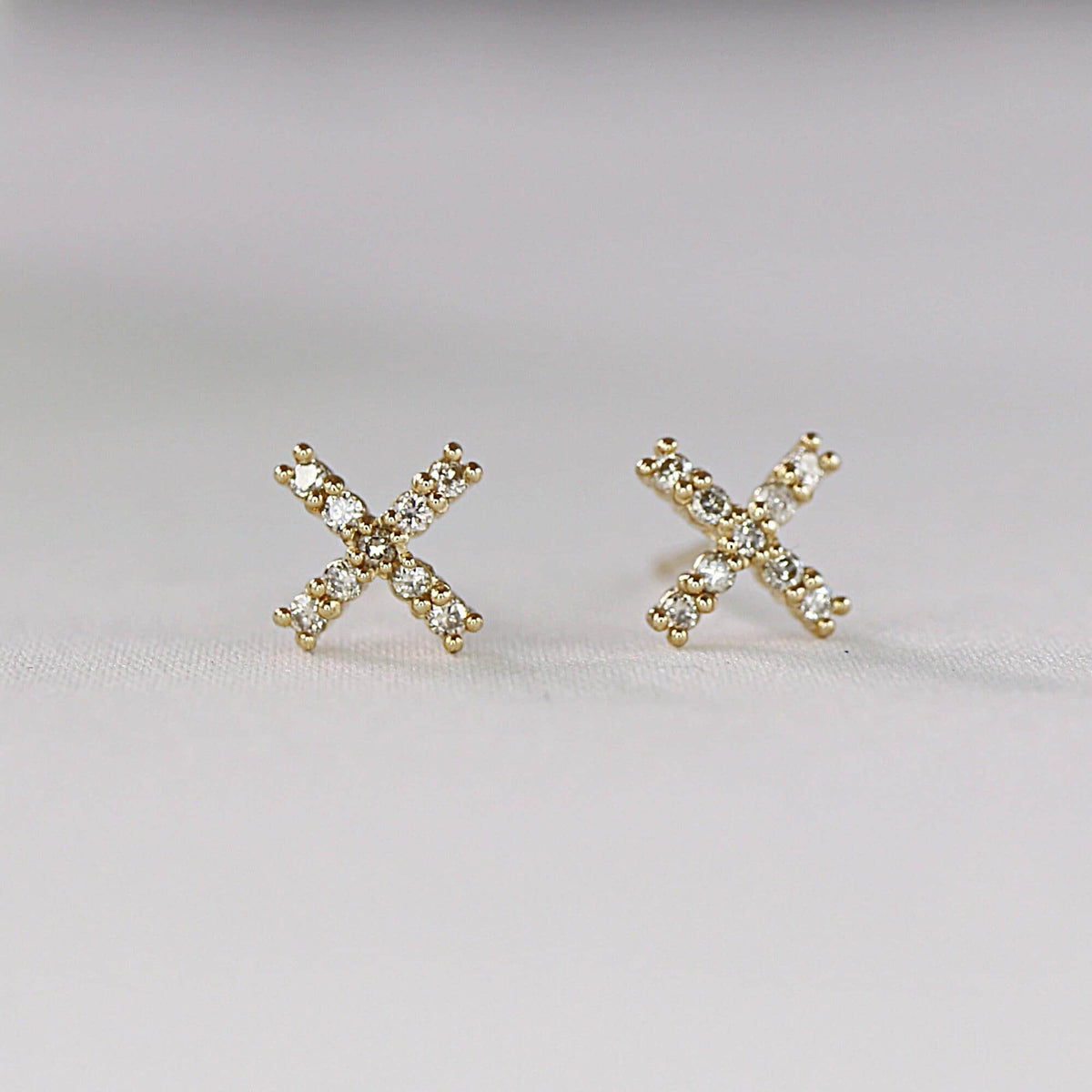 Diamond X Stud Earrings in 14k Yellow Gold - Melt'm Jewelry