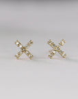 Diamond X Stud Earrings in 14k Yellow Gold - Melt'm Jewelry