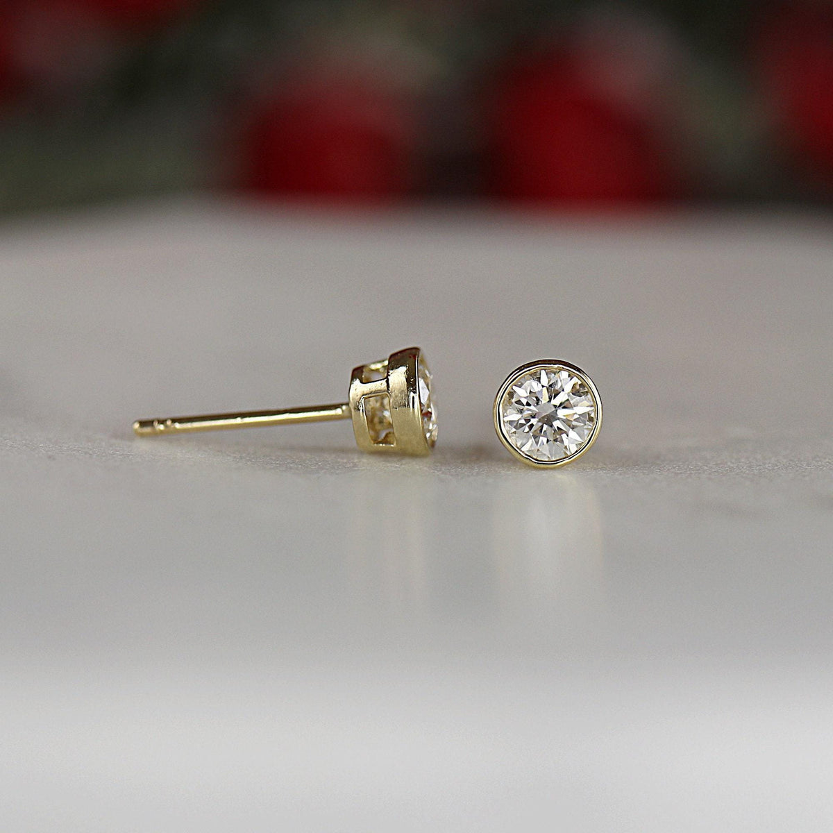 0.50 Ct Natural Diamond Bezel Set Stud Earrings in 14K Gold (SINGLE or PAIR) - Melt'm Jewelry