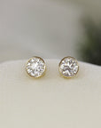 0.50 Ct Natural Diamond Bezel Set Stud Earrings in 14K Gold (SINGLE or PAIR) - Melt'm Jewelry