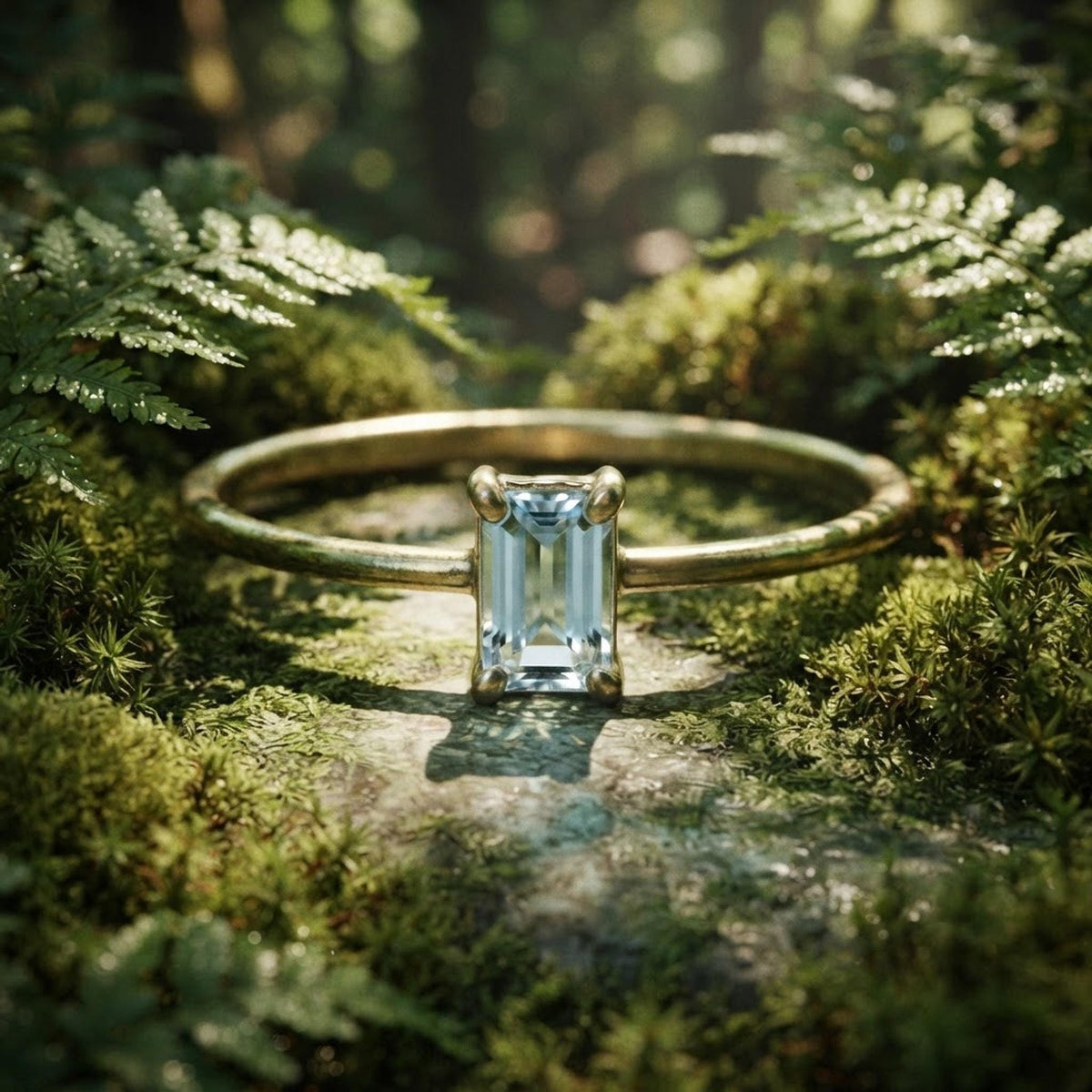 Emerald Cut Aquamarine Engagement Ring - Melt'm Jewelry