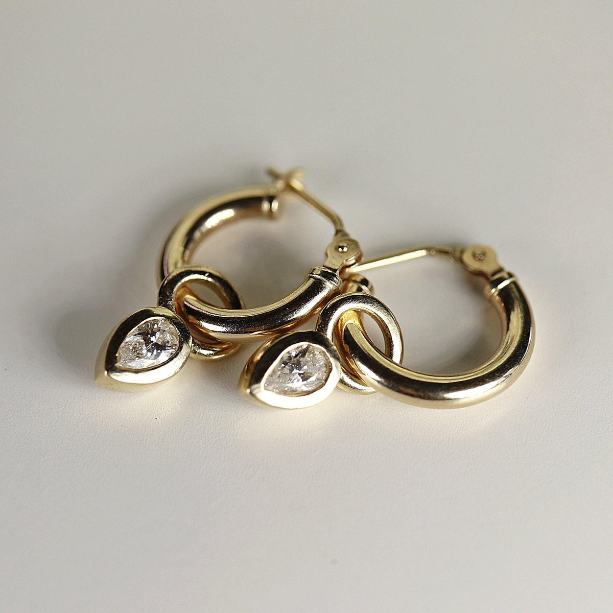 Pear Diamond Dangle Hoops Huggies - Melt'm Jewelry