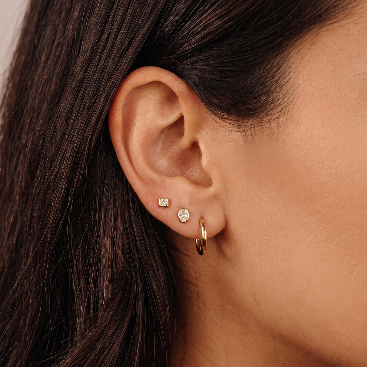 Cz Square Flat Back Earrings 14k Solid Gold (SINGLE OR PAIR), Internally Threaded Earrings (SINGLE or PAIR) - Melt'm Jewelry
