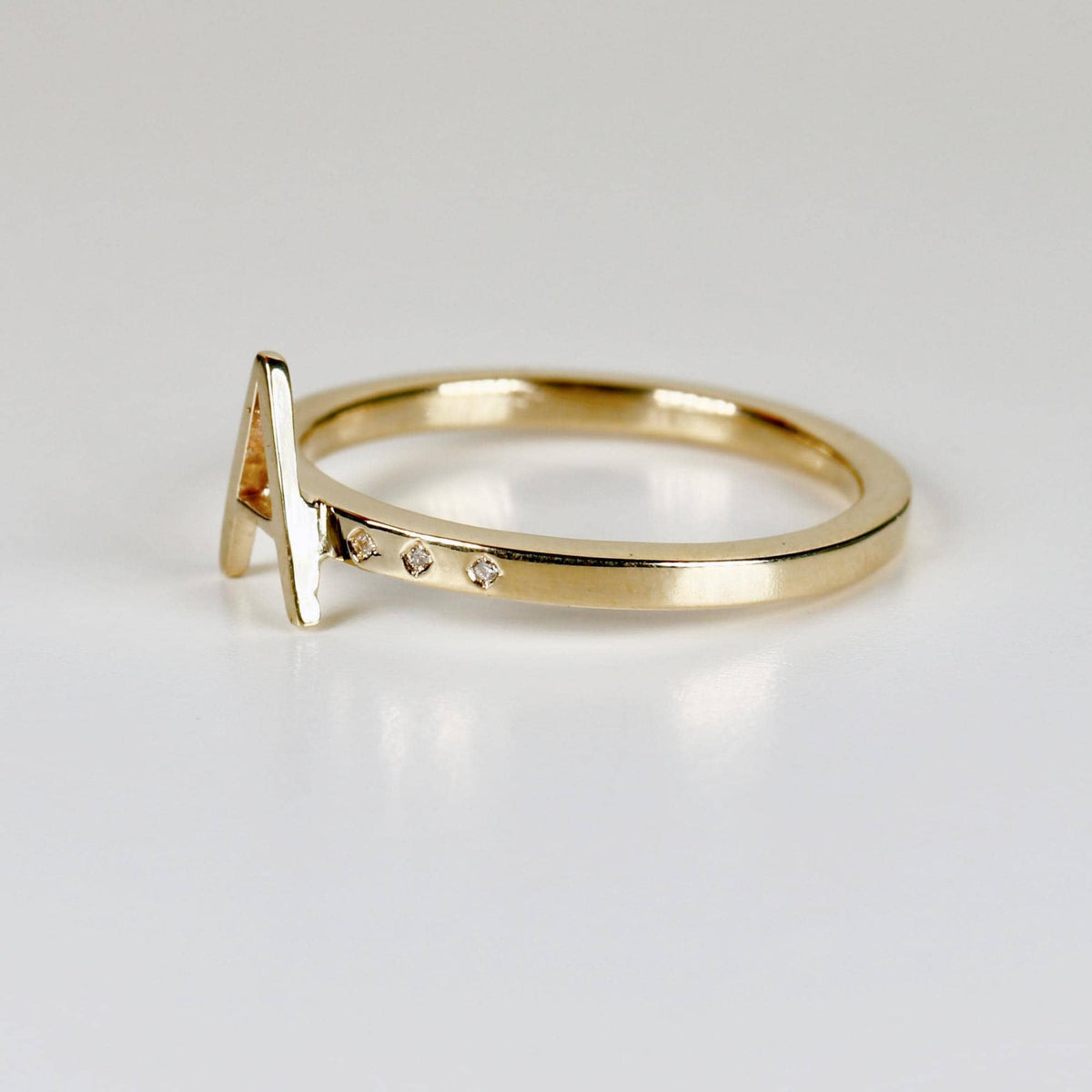 14k Gold Diamond Initial Ring, Personalized Square Band Monogram Ring - Melt'm Jewelry
