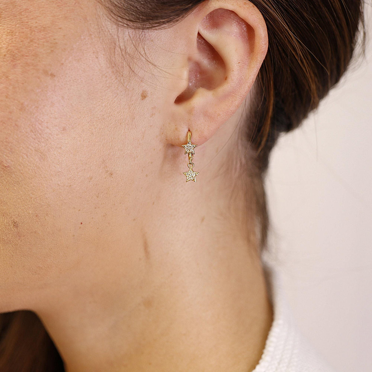 Diamond Star Huggie Hoop Earrings Dangling in 14k Gold (SINGLE OR PAIR) - Melt'm Jewelry