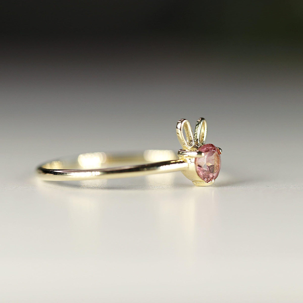 October Birthstone Bunny Ring 14k Gold - Opal or Pink Tourmaline - Melt'm Jewelry