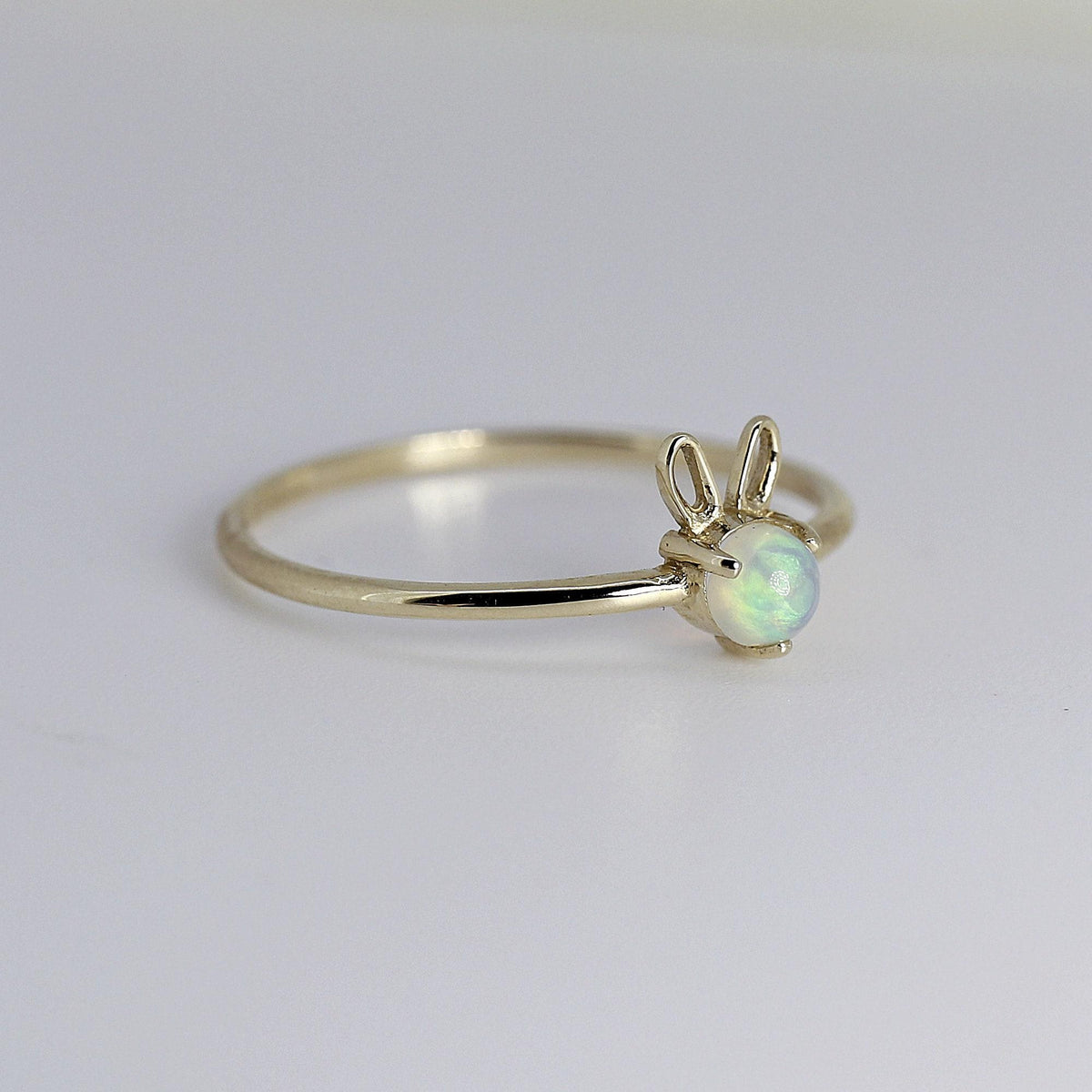 October Birthstone Bunny Ring 14k Gold - Opal or Pink Tourmaline - Melt'm Jewelry