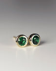 14k Gold Bezel Set Emerald Stud Earrings - Melt'm Jewelry