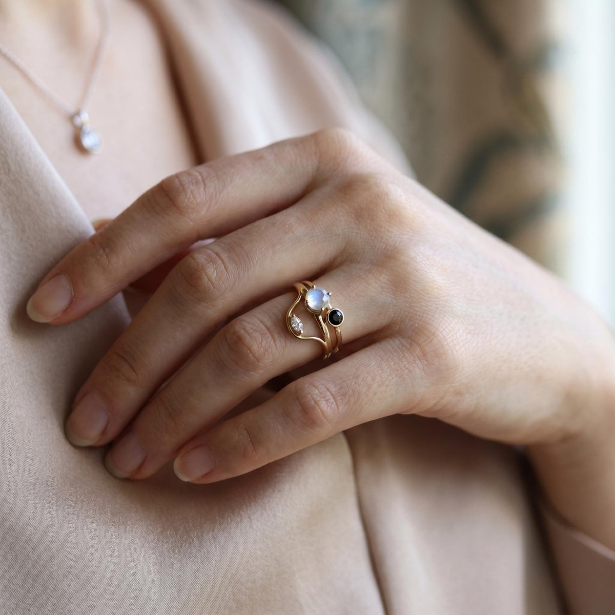 Rainbow Moonstone 14k Gold Ring - Melt'm Jewelry