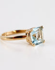 Cushion Cut Aquamarine Solitaire Ring, 2.3 Carat 8mm March Birthstone in 14K Gold, Four Prong Basket Setting - Melt'm Jewelry