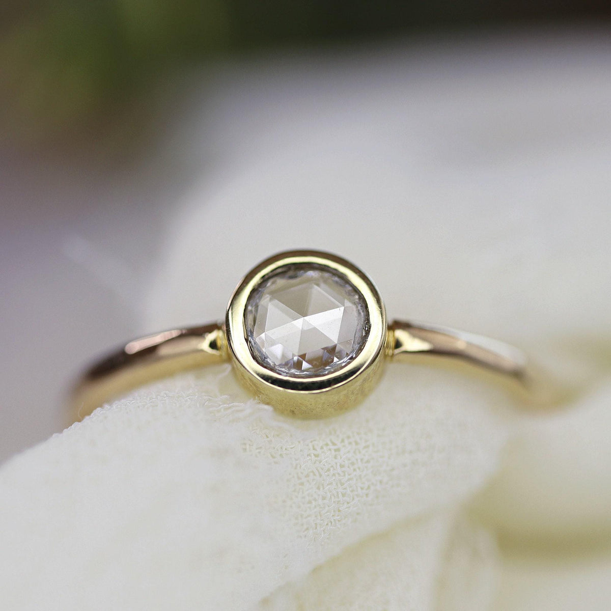 Round Rose Cut Clear Diamond Ring in 14k Gold - Melt'm Jewelry
