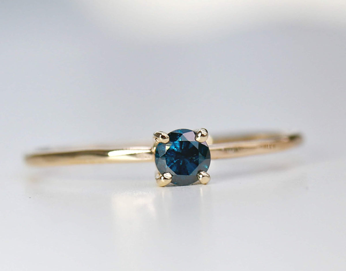 14k Gold Minimalist Blue Diamond Engagement Ring - Melt'm Jewelry