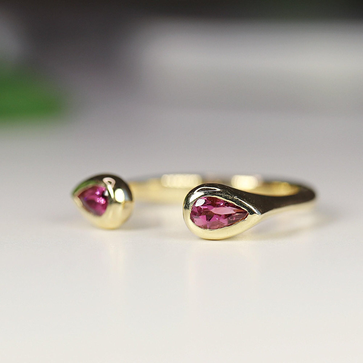18k Solid Gold Pink Tourmaline Open Cuff Ring - Melt'm Jewelry