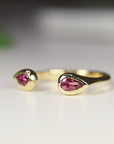 18k Solid Gold Pink Tourmaline Open Cuff Ring - Melt'm Jewelry