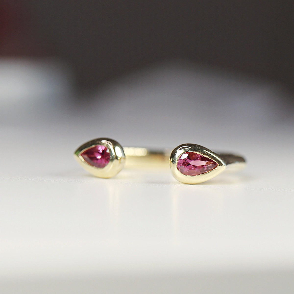 18k Solid Gold Pink Tourmaline Open Cuff Ring - Melt'm Jewelry