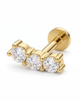 Three Stone Bar Ear Piercing 14k Solid Gold, Flat Back Earrings (SINGLE or PAIR) - Melt'm Jewelry