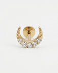 Cz Crescent Moon Earring 14k Solid Gold (SINGLE), Internally Threaded Flat Back Cartilage Earring - Melt'm Jewelry
