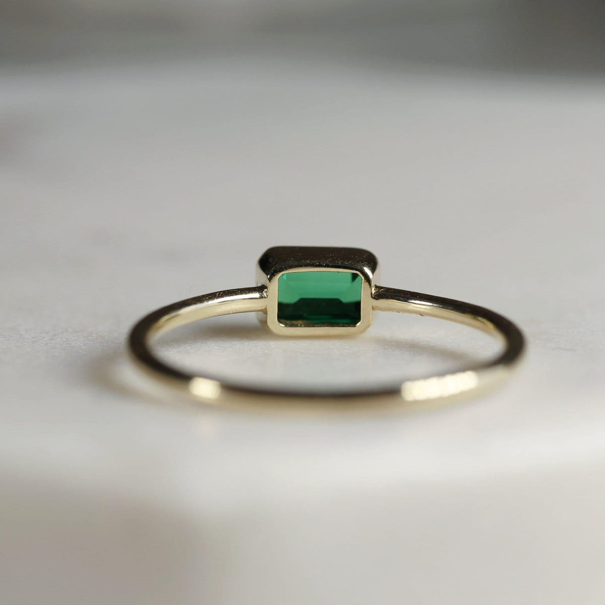 Emerald Cut Bezel Set East West Emerald Ring - Melt'm Jewelry