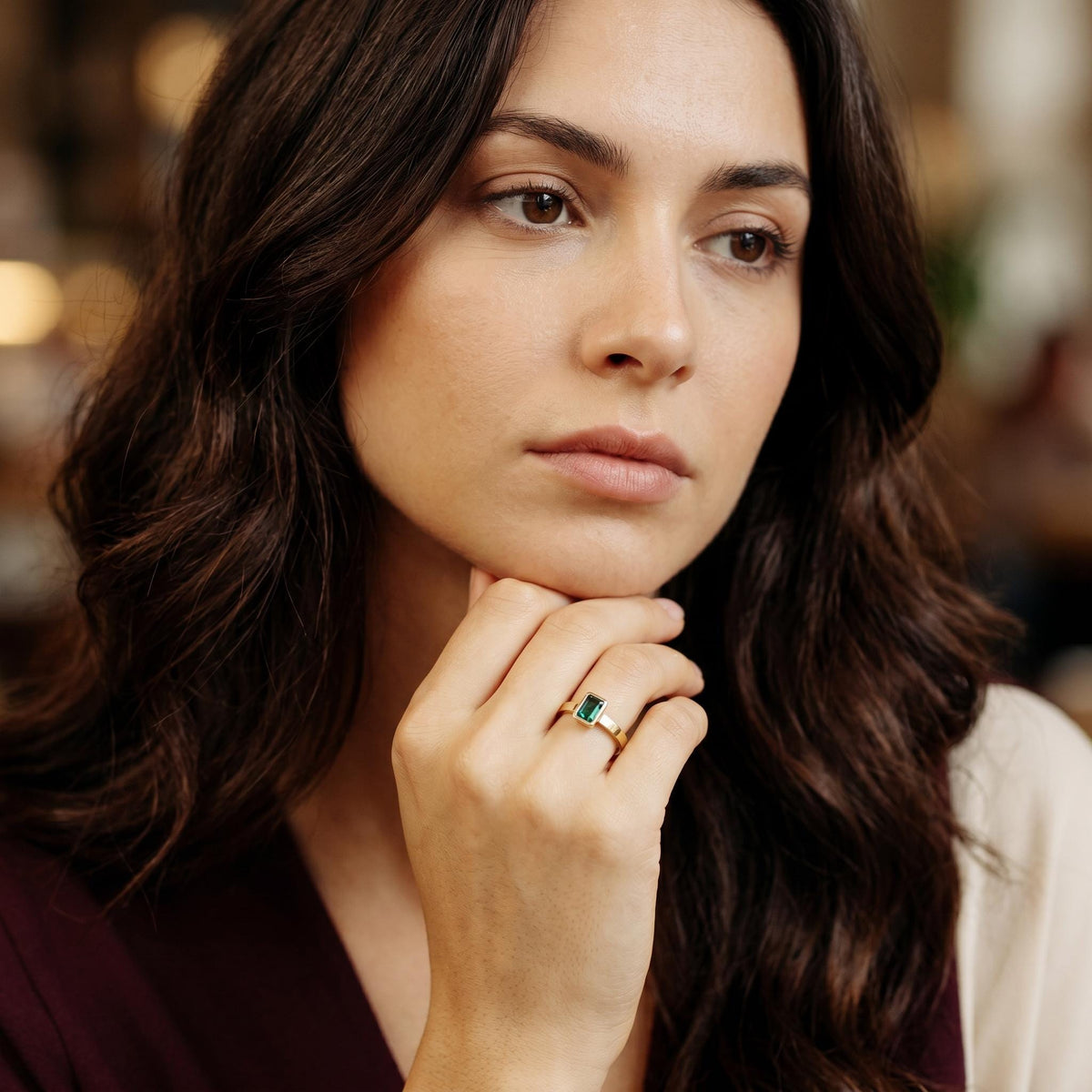 Bezel Set Emerald Ring 14k Solid Gold - Melt'm Jewelry
