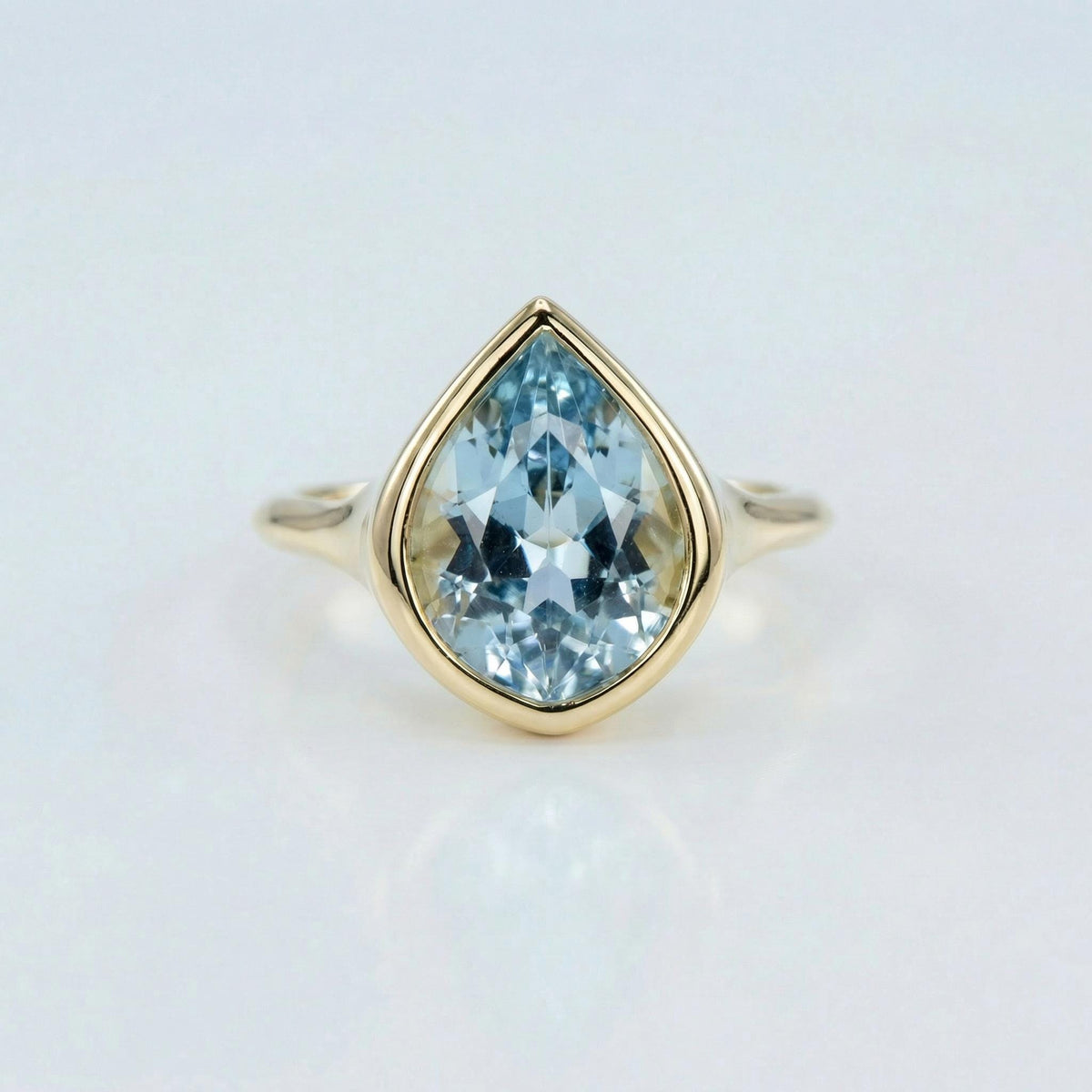 Fancy Cut Aquamarine Bezel Set Ring, Gold Statement Ring - Melt'm Jewelry