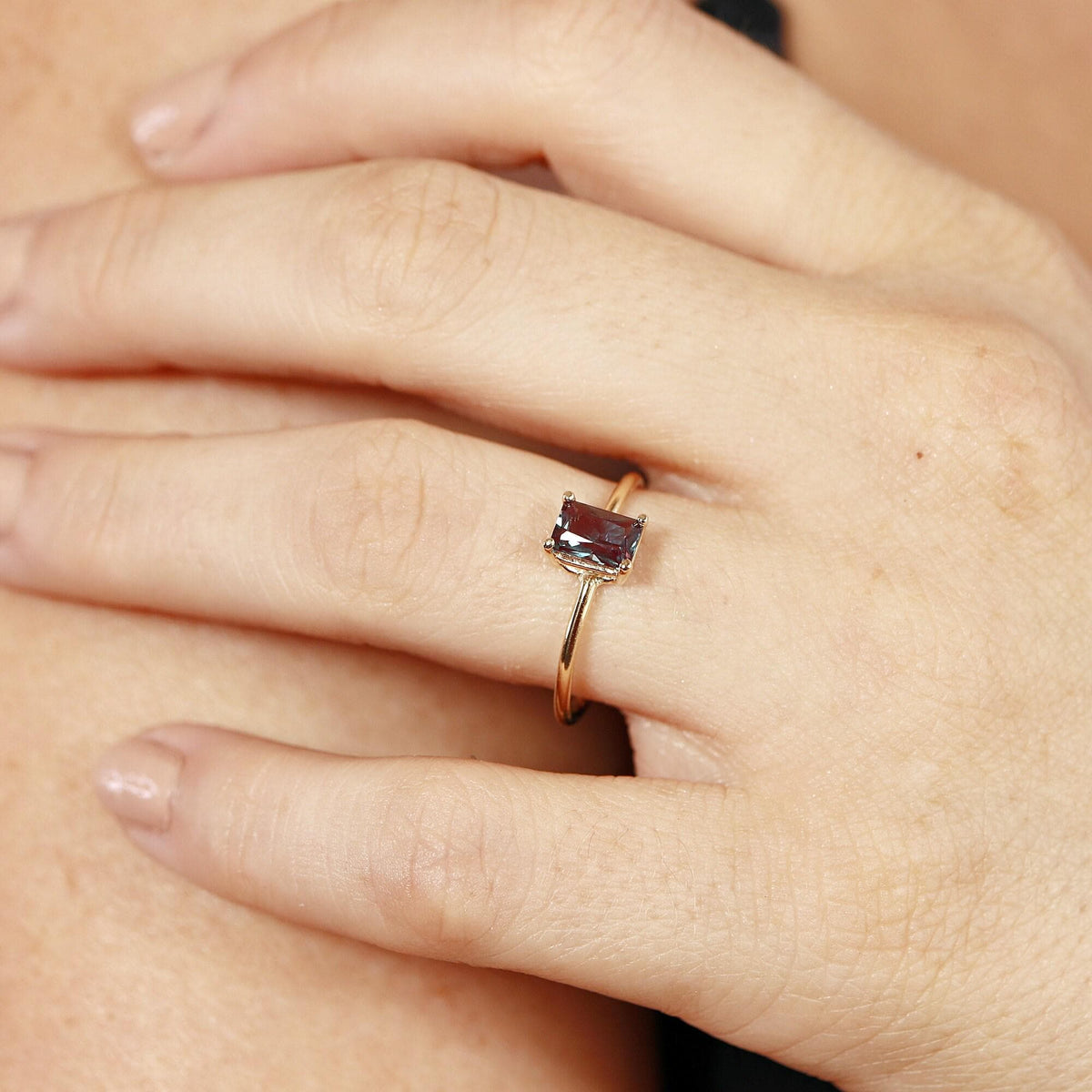 14k Gold Emerald Cut Alexandrite Ring - Melt'm Jewelry