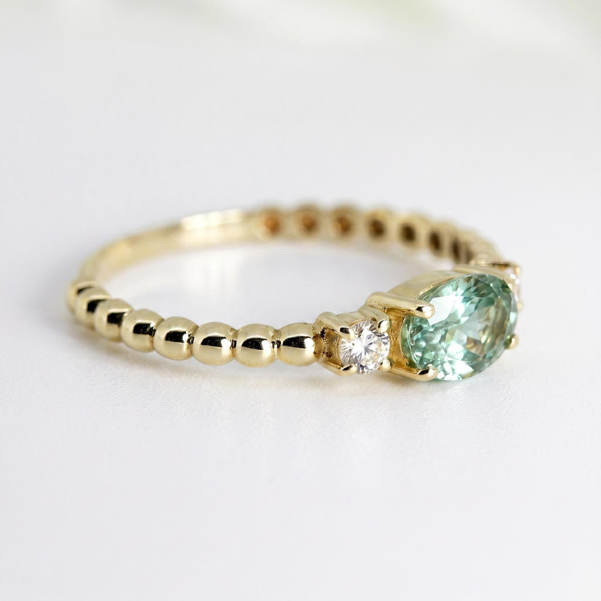 Diamond &amp; Oval Tourmaline Engagement Ring - Melt'm Jewelry