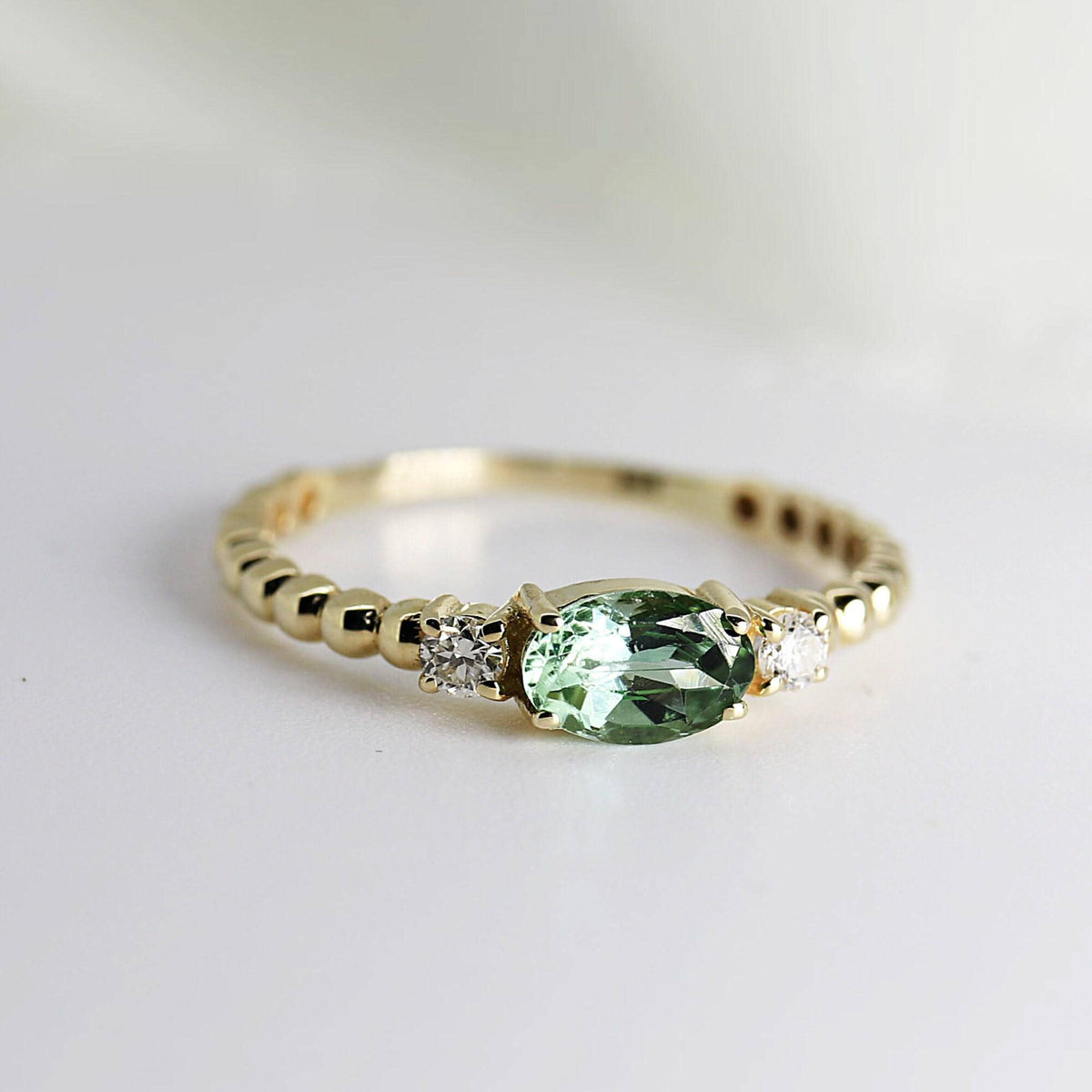 Diamond &amp; Oval Tourmaline Engagement Ring - Melt'm Jewelry