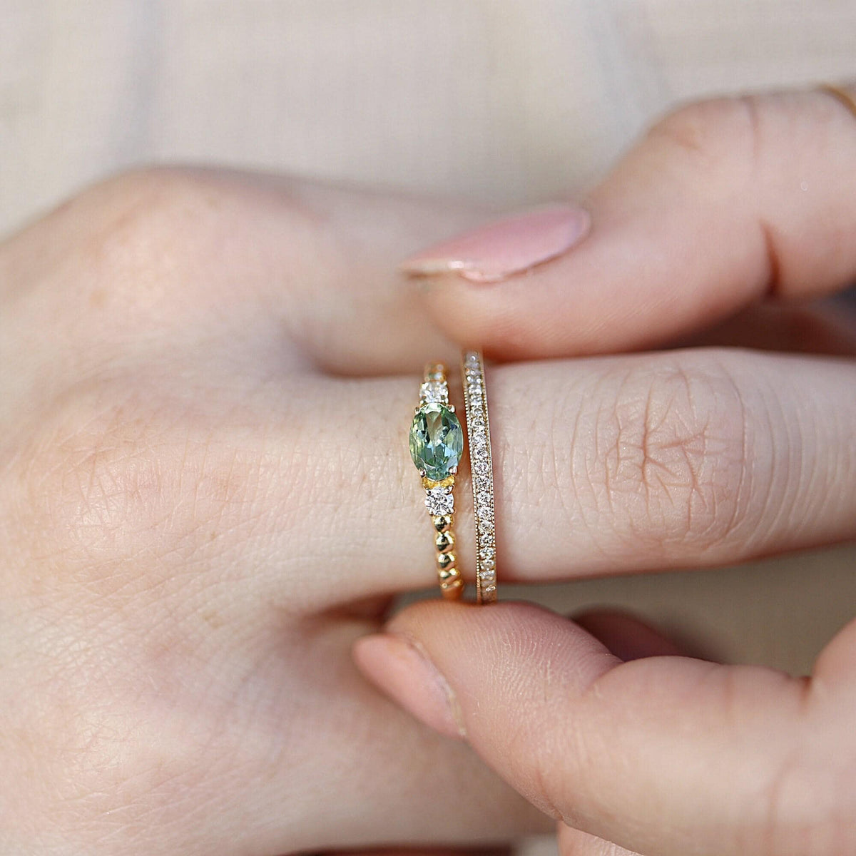 Diamond &amp; Oval Tourmaline Engagement Ring - Melt'm Jewelry