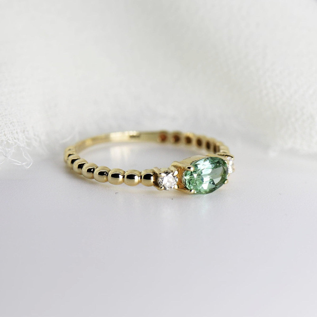 Diamond &amp; Oval Tourmaline Engagement Ring - Melt'm Jewelry