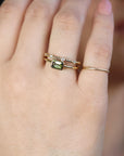Emerald Cut Bezel Set Green Tourmaline Ring in 14k Gold - Melt'm Jewelry
