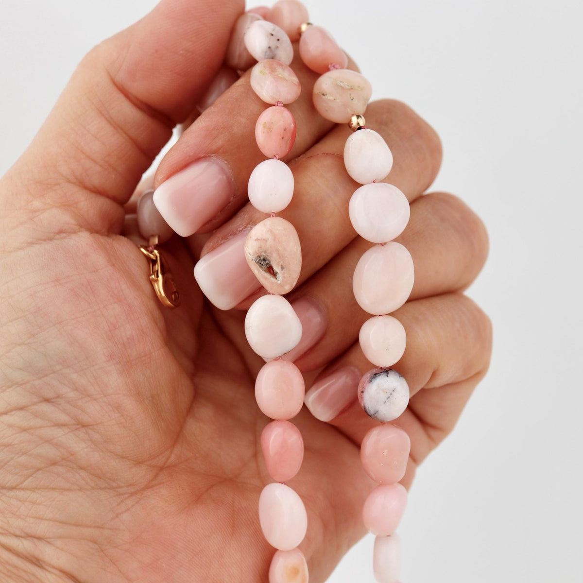 Pink Opal Necklace, Hand Knotted Silk Gemstone Necklace, Natural Pink Opal Pebble Beads, Gold Filled Necklace, October Birthstone Jewelry - Melt'm Jewelry