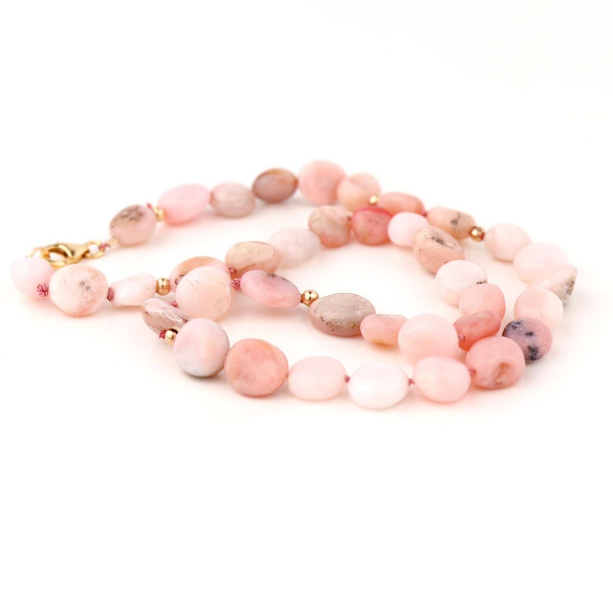 Pink Opal Necklace, Hand Knotted Silk Gemstone Necklace, Natural Pink Opal Pebble Beads, Gold Filled Necklace, October Birthstone Jewelry - Melt'm Jewelry