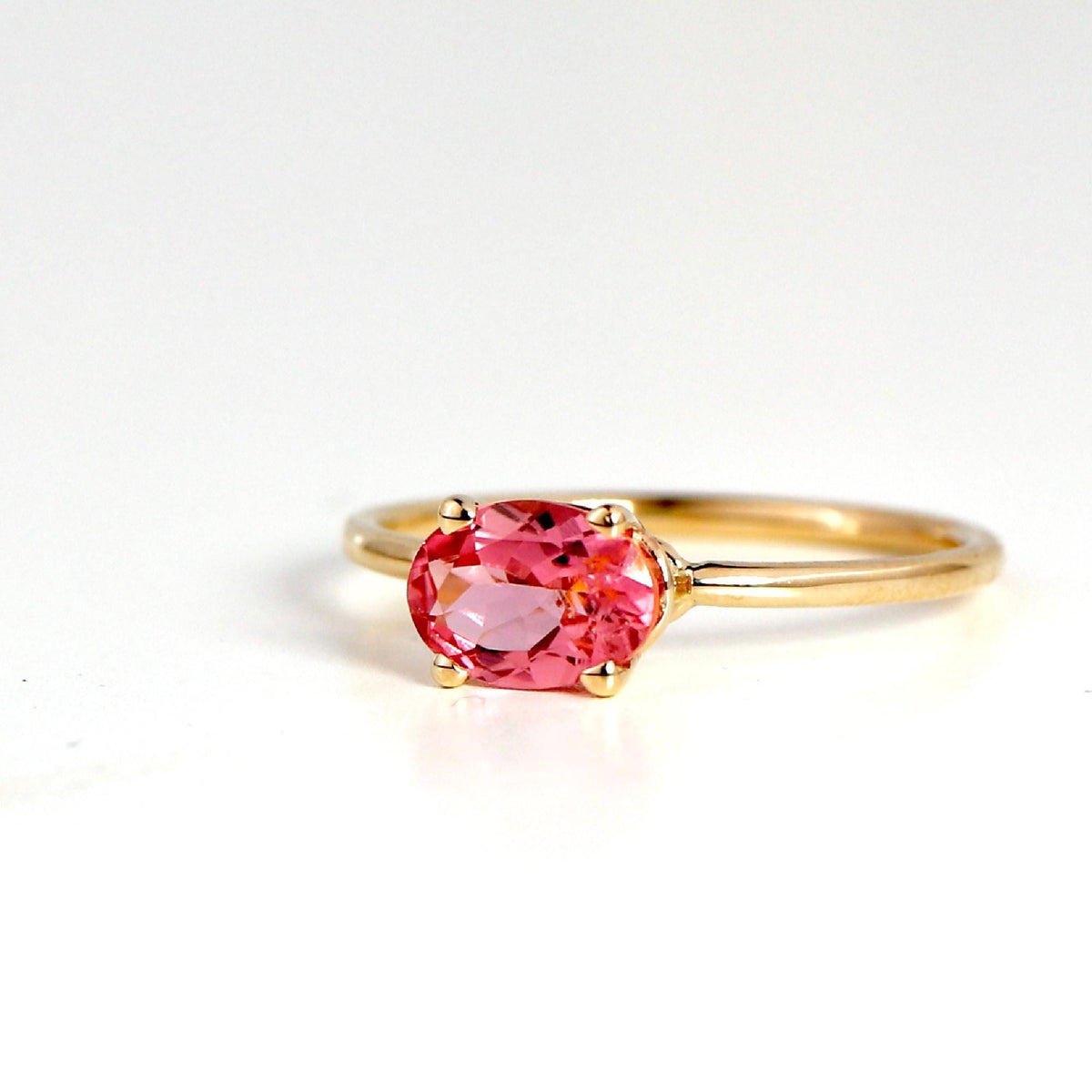 Pink Tourmaline Ring, 14K Solid Gold Oval Tourmaline Ring, October Birthstone Ring, Natural Pink Gemstone Ring - Melt'm Jewelry