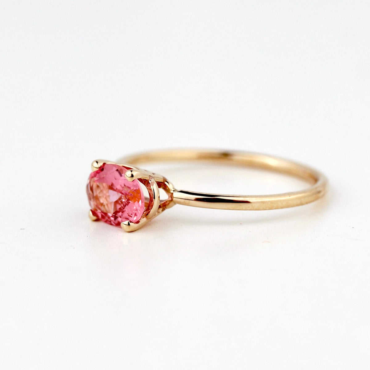Pink Tourmaline Ring, 14K Solid Gold Oval Tourmaline Ring, October Birthstone Ring, Natural Pink Gemstone Ring - Melt'm Jewelry