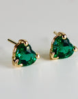 Heart Emerald Earrings 14k Solid Gold, Heart Emerald Stud Earrings - Melt'm Jewelry