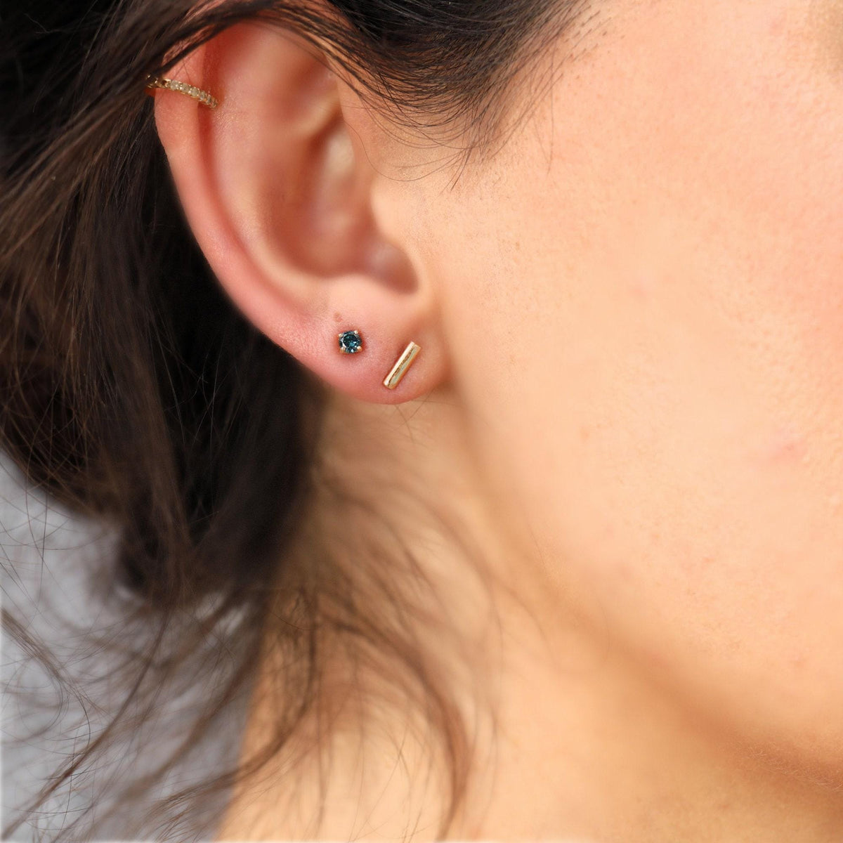 Blue Diamond Earrings 14k Gold (SINGLE or PAIR) - Melt'm Jewelry