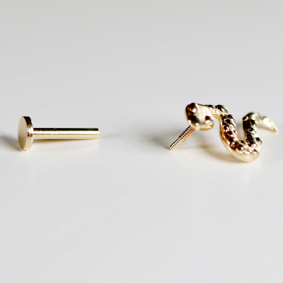 Snake Flat Back Earrings 14k Solid Gold (SINGLE OR PAIR), Serpent Stack Earrings - Melt'm Jewelry